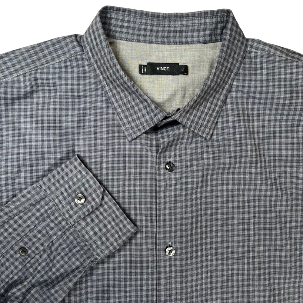 Vince Button Down Shirt Men XL Blue Grey Plaid Long Sleeve Cotton Preppy Casual